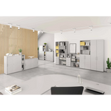 Grauer Kombischrank BETA 9 mit Türen und offenen Regalfächern von hjh OFFICE PRO