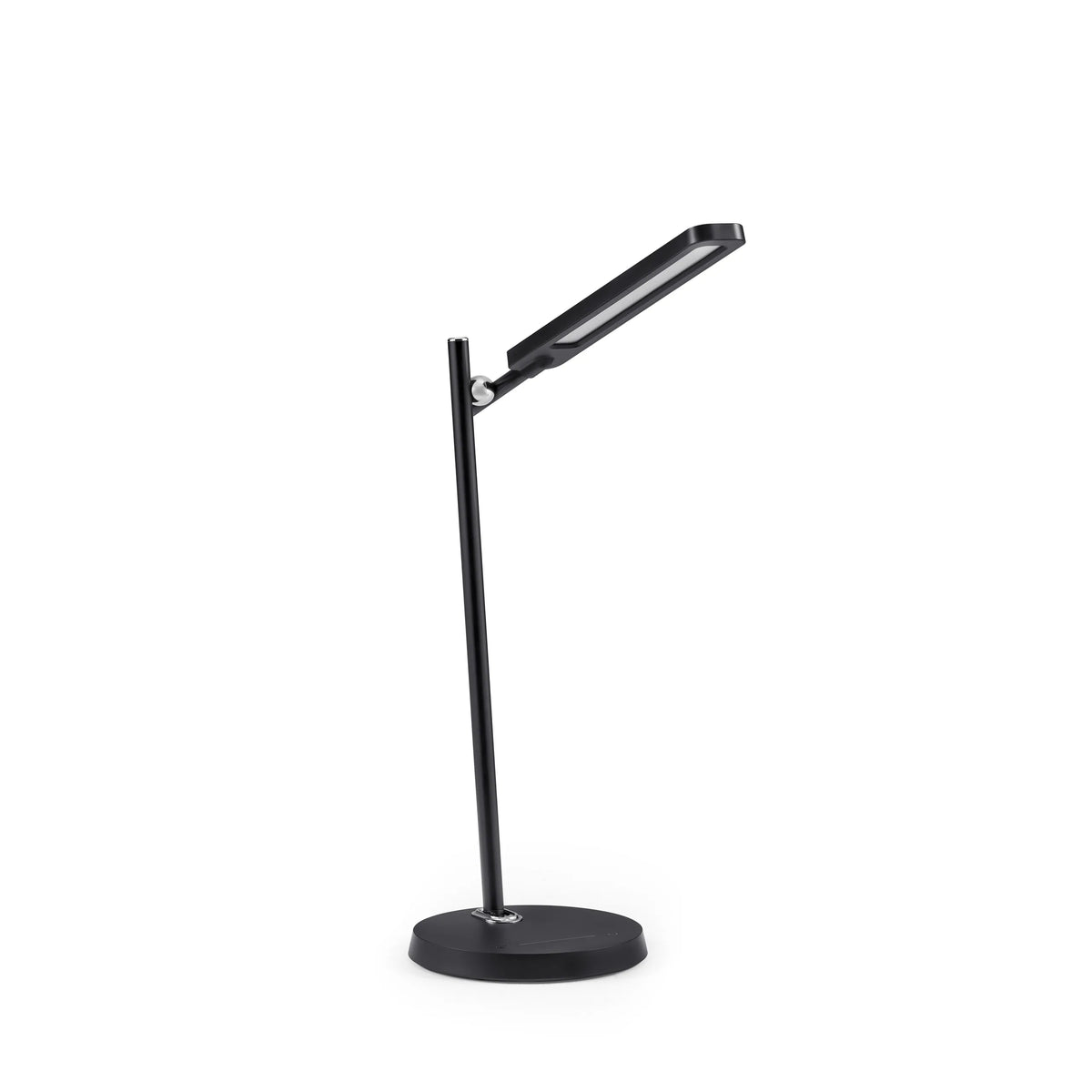 Lumanova D2 bureaulamp in het zwart met een ronde voet en een smalle lampenkap van hjh OFFICE – 360-gradenweergave (vooraanzicht 0°)