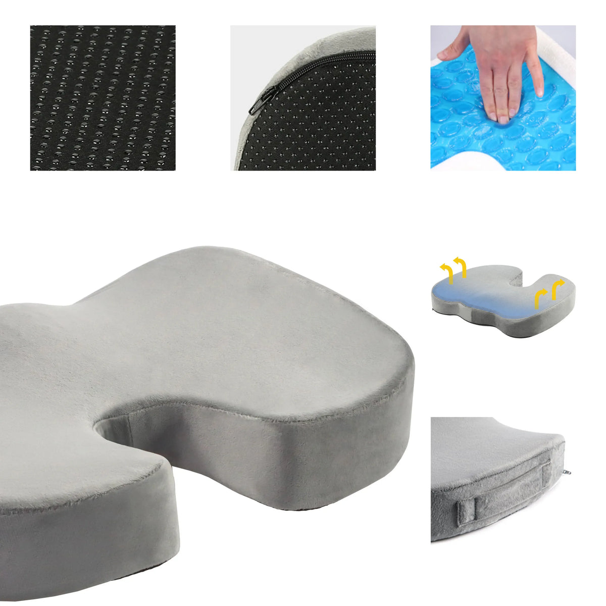 Grijs Zitkussen MEDISIT VIII met gel-inlay, antisliphoes en ritssluiting van hjh OFFICE