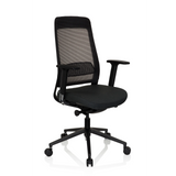 Zwarte Professionele bureaustoel CHIARO T1 BLACK met netrugleuning en vijfpoot met wielen van hjh OFFICE – 360-gradenweergave (schuin vooraanzicht 40°)