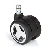 Schwarze Stuhlrolle 5x ROLO GAME No-Noise 11mm/60mm für Hartböden mit Chrom-Details von hjh OFFICE – 360-Grad-Ansicht (Frontansicht 0°)