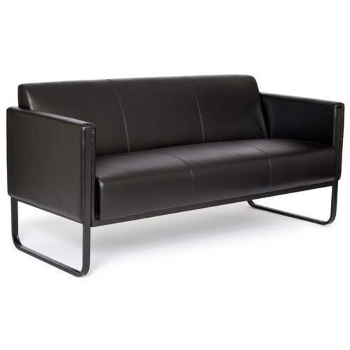 Zwarte BALI BLACK lounge bank als driezitter met een minimalistisch metalen frame van hjh OFFICE