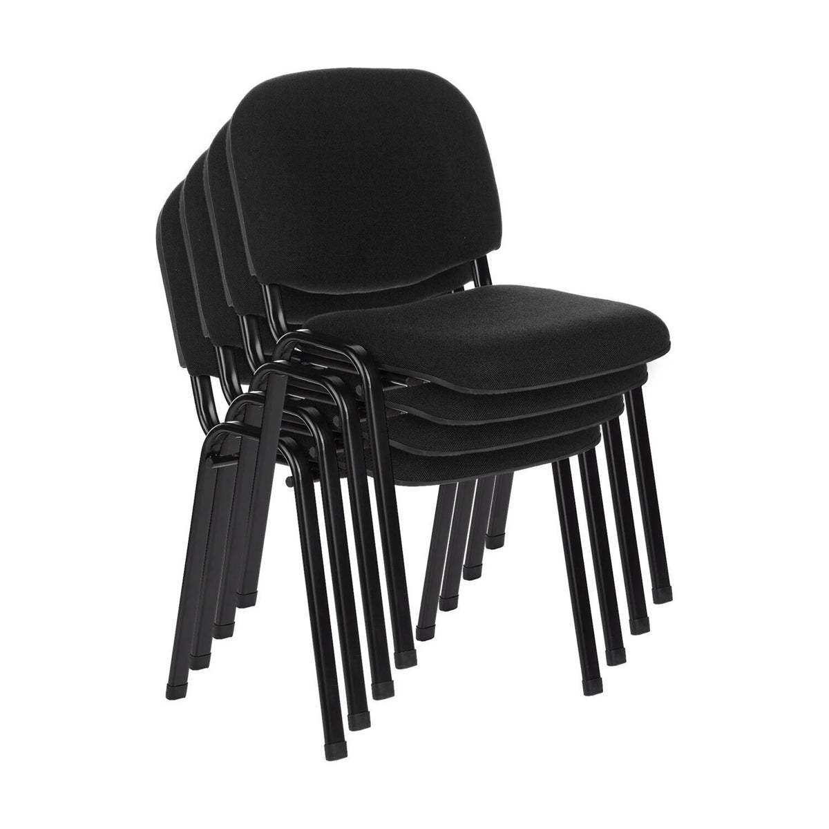 Vier gestapelde vierpotige stoelen XT 600 SW in zwart met zwart onderstel van hjh OFFICE