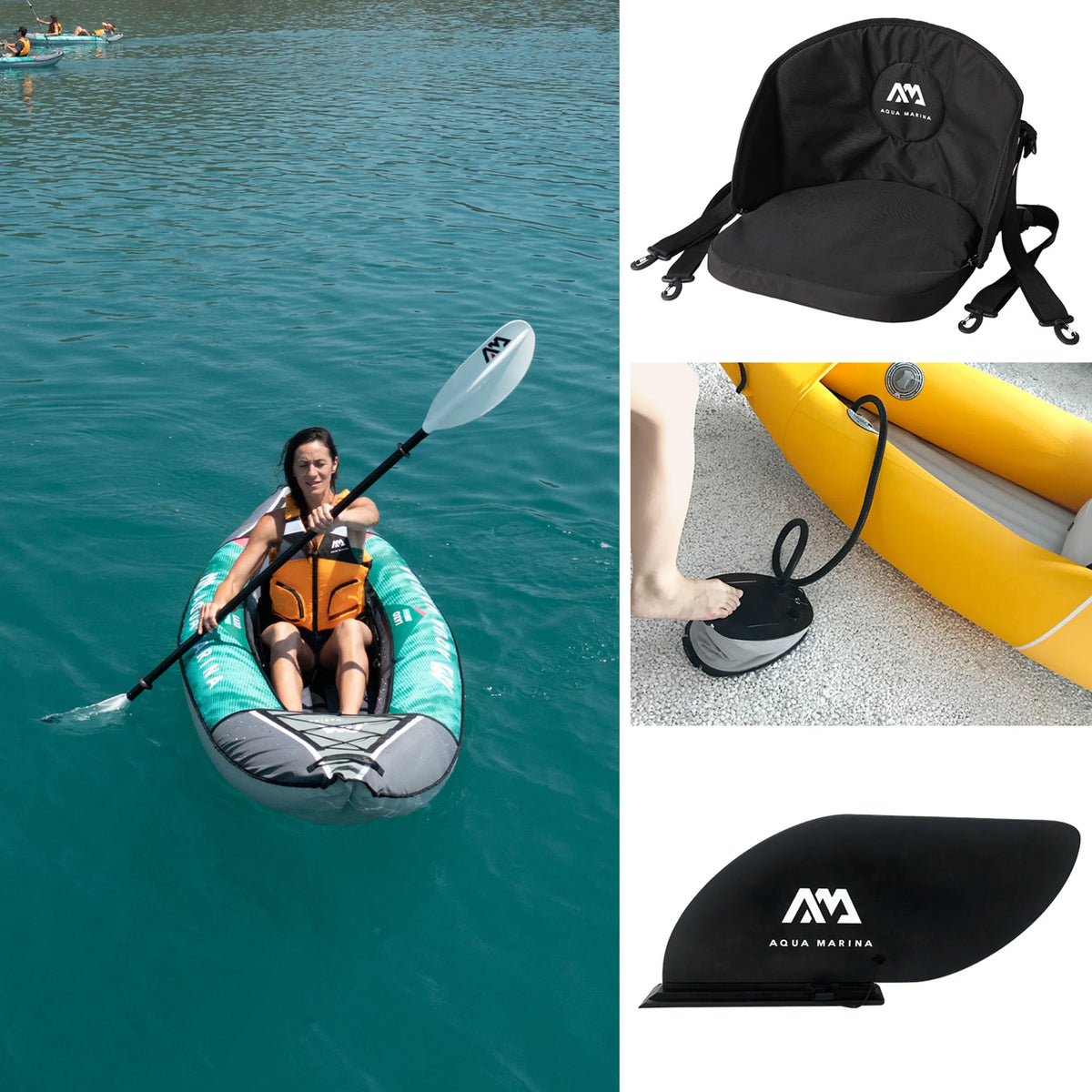 Opblaasbare kajak LAXO-285 in petrol met accessoires zoals zitting en pomp van Aqua Marina