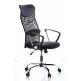 Schwarzer Homeoffice Chefsessel ARIA HIGH mit Netzrücken und Fußkreuz mit fünf Rollen von hjh OFFICE – 360-Grad-Ansicht (schräge Frontansicht 60°)