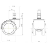 Technische tekening van de 5x ROLO 11mm/50mm bureaustoelwielen met een roldiameter van 50 mm van hjh OFFICE