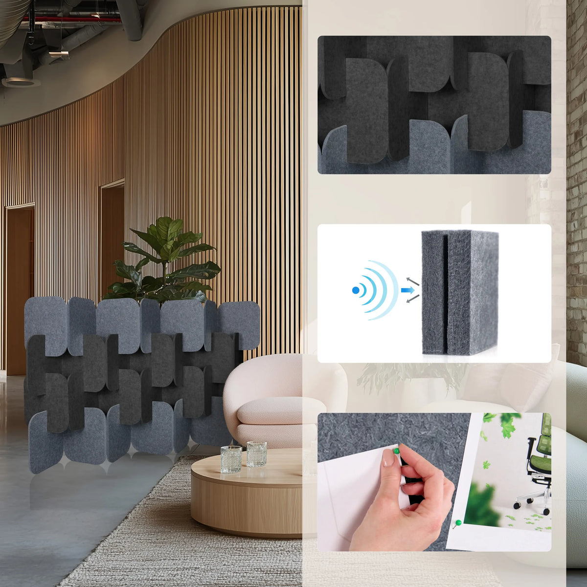 Schallabsorbierende Trennwände FLEXMIUT PLUG in Grau und Dunkelgrau als modulares Set von hjh OFFICE