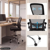Baliestoel VENDO WORK in zwart met detailopnamen van de rugleuning en wieltjes van hjh OFFICE (AI-gegenereerde afbeelding)
