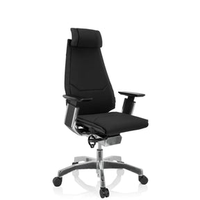High end bureaustoel GENIDIA PRO met zwarte stofbekleding en gepolijst onderstel van hjh OFFICE