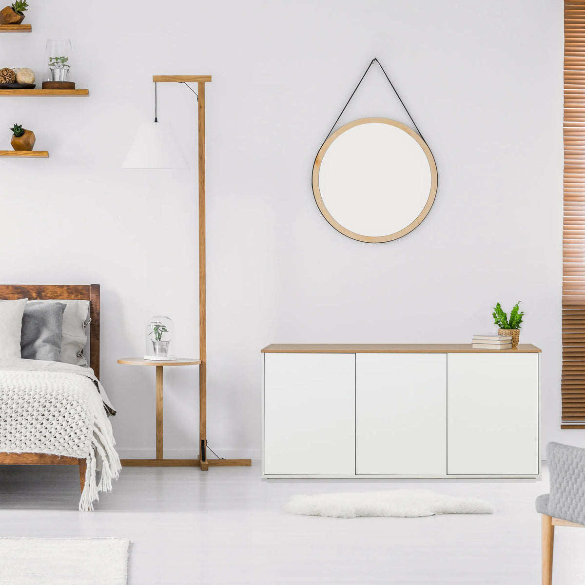Dressoir KELO S in wit met eikenhouten blad van hjh LIVING