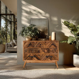 Dressoir SANTJAGO WOOD XL in dunkelbruine houtoptiek met zes laden en zwarte grepen van hjh LIVING