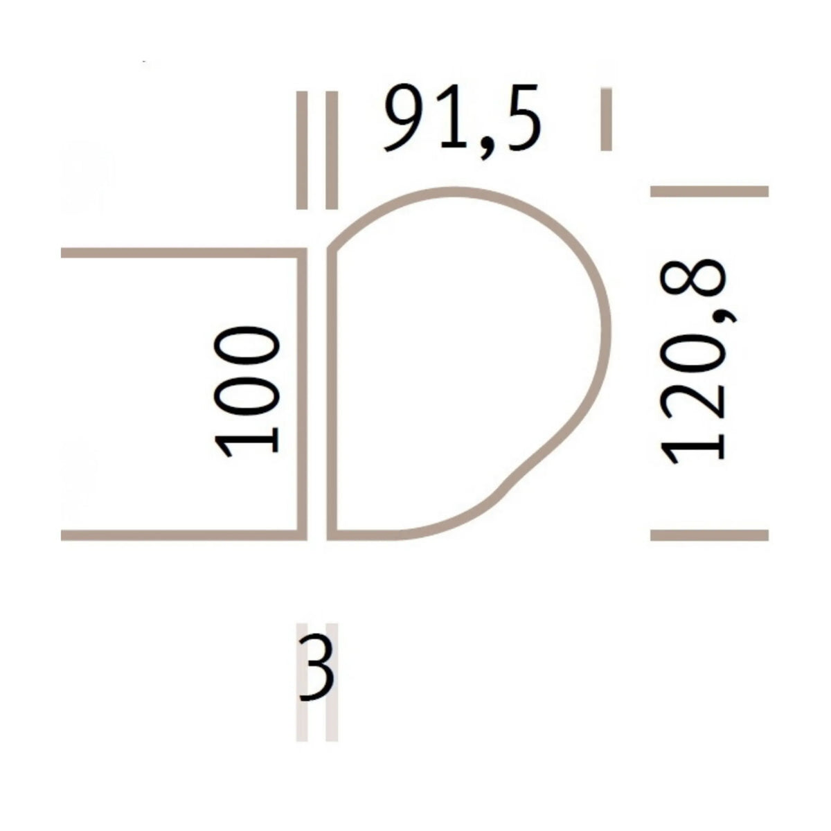 Maattekening van de aanbouwplaat LA92 C met maten van 100, 91,5 en 120,8 van hjh OFFICE PRO