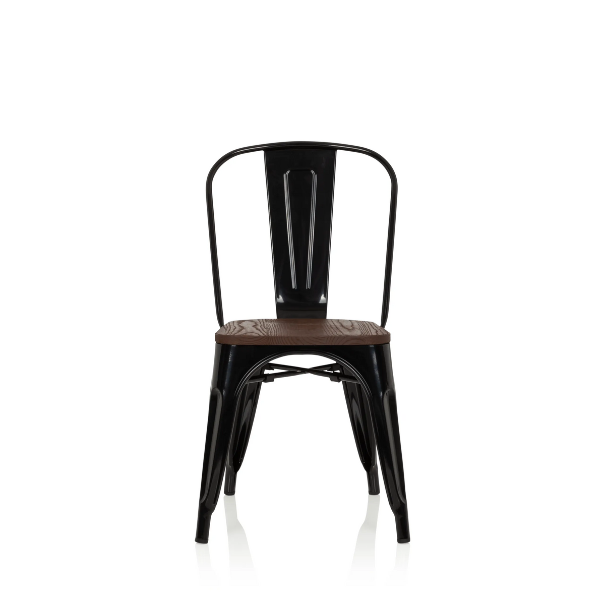 Zwarte Bistrostoel VANTAGGIO COMFORT W met bruine houten zitting van hjh OFFICE – 360-gradenweergave (vooraanzicht 0°)