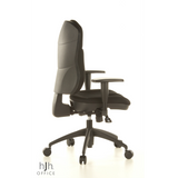 Schwarzer Profi-Bürostuhl WELLPOINT 30 K2 mit Armlehnen und Fußkreuz mit fünf Rollen von Topstar – 360-Grad-Ansicht (Seitenprofil 100°)