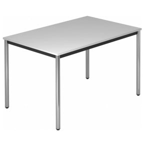 Rechthoekige werktafel DORAN DR12 C met grijs blad en verchroomde ronde buispoten van hjh OFFICE PRO