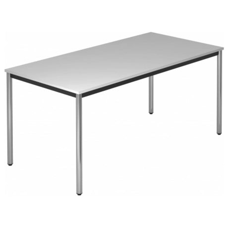 Rechthoekige tafel DORAN DR16 C met grijs blad en verchroomde ronde buispoten van hjh OFFICE PRO