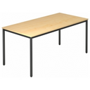 Schrijfbureau DORAN DR16 D met een licht esdoornhouten blad en zwarte ronde buispoten van hjh OFFICE PRO