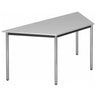 Grijze tafel DORAN DRTR C met chromen ronde buispoten en een trapeziumvormig blad van hjh OFFICE PRO