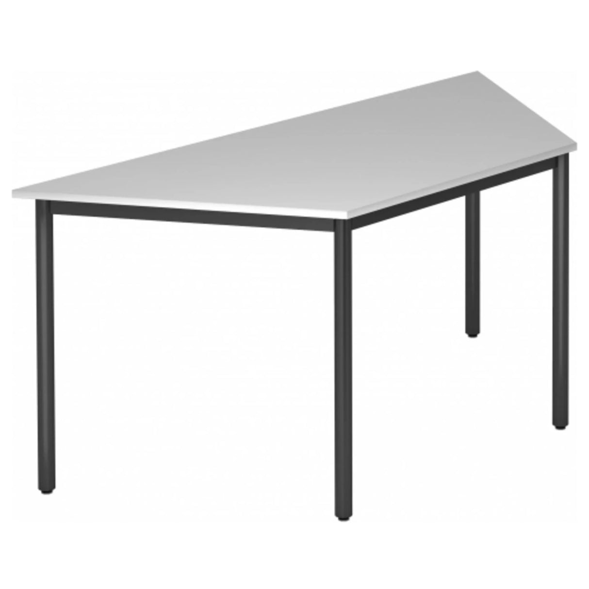 Grijze tafel DORAN DRTR D met trapeziumvormig blad en zwart rondbuisframe van hjh OFFICE PRO