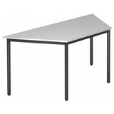 Grijze tafel DORAN DRTR D met trapeziumvormig blad en zwart rondbuisframe van hjh OFFICE PRO