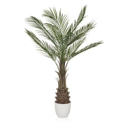 Groene Kunstplant DRACAENA met waaiervormige palmbladeren in een witte pot van hjh OFFICE