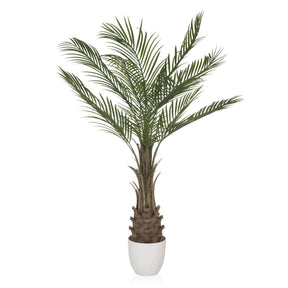 Groene Kunstplant DRACAENA met waaiervormige palmbladeren in een witte pot van hjh OFFICE