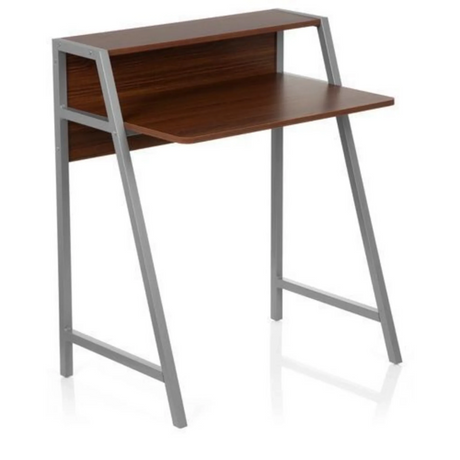 Bureau DUMONT in walnootlook met grijze metalen poten en opzetstuk van hjh OFFICE