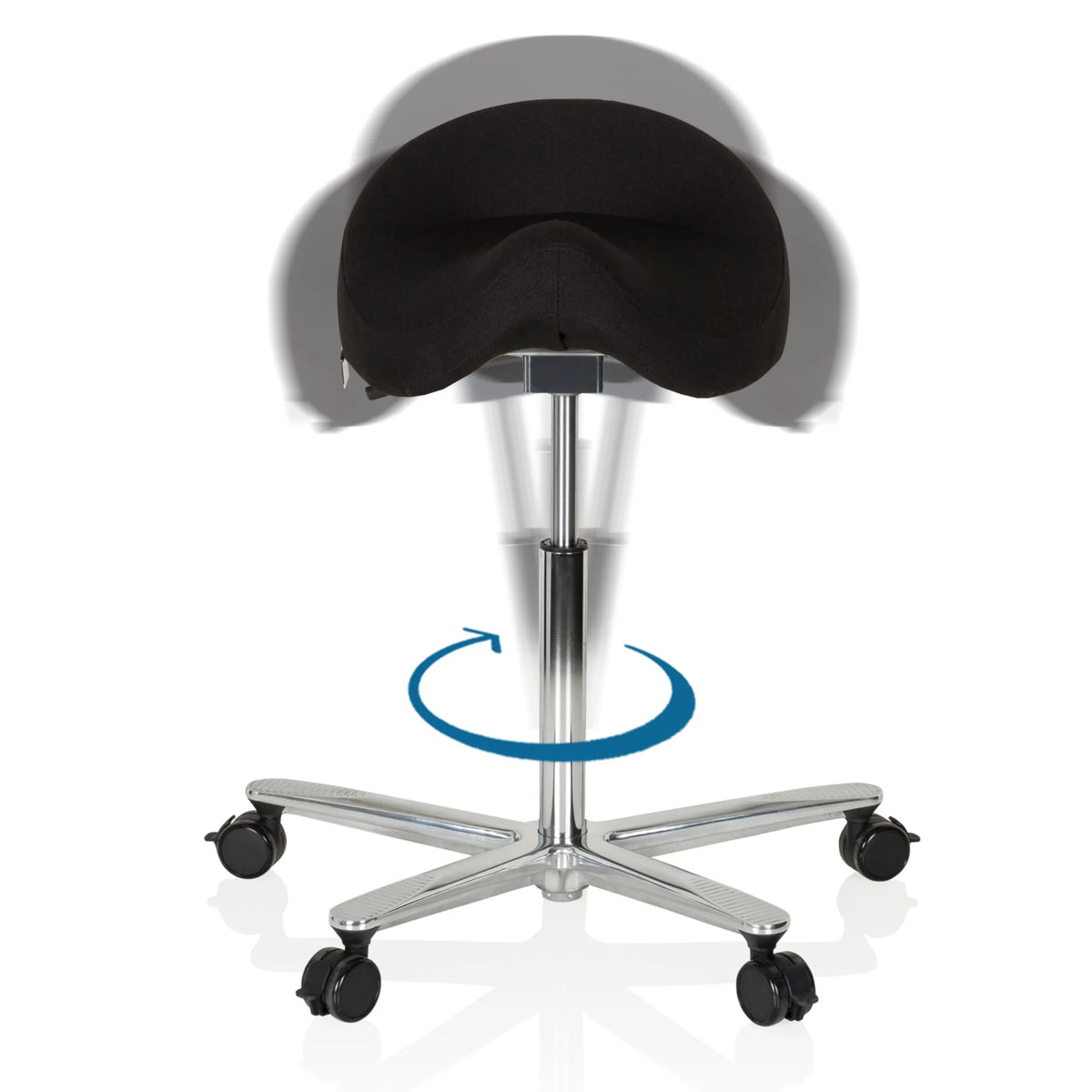 Draaifunctie van de Zadelkruk MOVE-TEC 3D PRO I met zwart zitvlak en voetkruis van hjh OFFICE