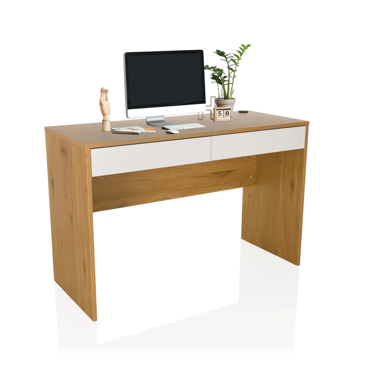 Bureau BERGA in eiken en wit met twee laden van hjh LIVING