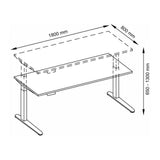 Technische tekening van het bureau XBHM 19 WW met 180 x 80 cm van hjh OFFICE PRO