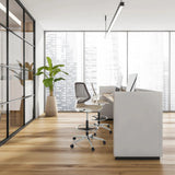 Beige TOP WORK STYLE baliestoelen met netrugleuning en voetring op wieltjes van hjh OFFICE
