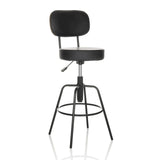 Zwarte Barkruk DISC HIGH met rugleuning en ronde voetring van hjh OFFICE – 360-gradenweergave (schuin vooraanzicht 30°)