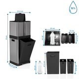 Maattekening van de Prullenbak CLEAN 3 met 91 cm hoogte en 32 l volume van hjh OFFICE