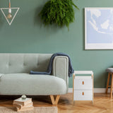 Witte bijzettafel TAROLO III met twee laden en lichte houten poten van hjh LIVING