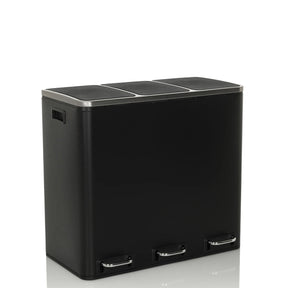 Zwarte Prullenbak Clean 9 met drie vakken en zilveren handvatten van hjh OFFICE