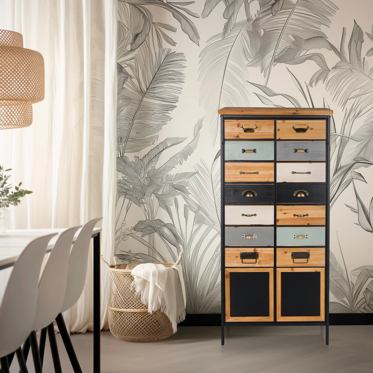 Commode CONTINENTO HIGH in verschillende houtkleuren en donkere tinten met metalen frame van hjh LIVING