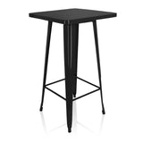 Zwarte Bartafel VANTAGGIO HIGH T met vierkant blad en twee dwarsstangen van hjh OFFICE – 360-gradenweergave (schuin vooraanzicht 40°)