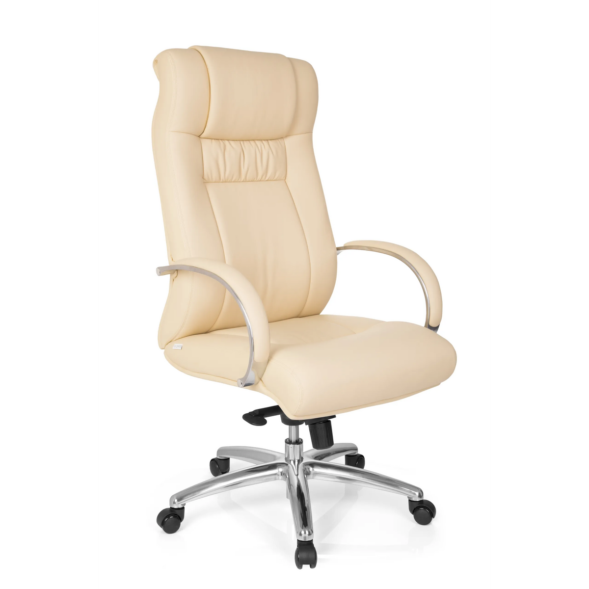 Beige bureaustoel XXL G 600 met armleuningen en vijfpoot met zwenkwielen van hjh OFFICE – 360-gradenweergave (schuin vooraanzicht 40°)