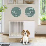 Witte PAWHOME XL hondenkrat in eikenlook met geïntegreerd hondenbed en een beagle van hjh LIVING (AI-gegenereerde afbeelding)