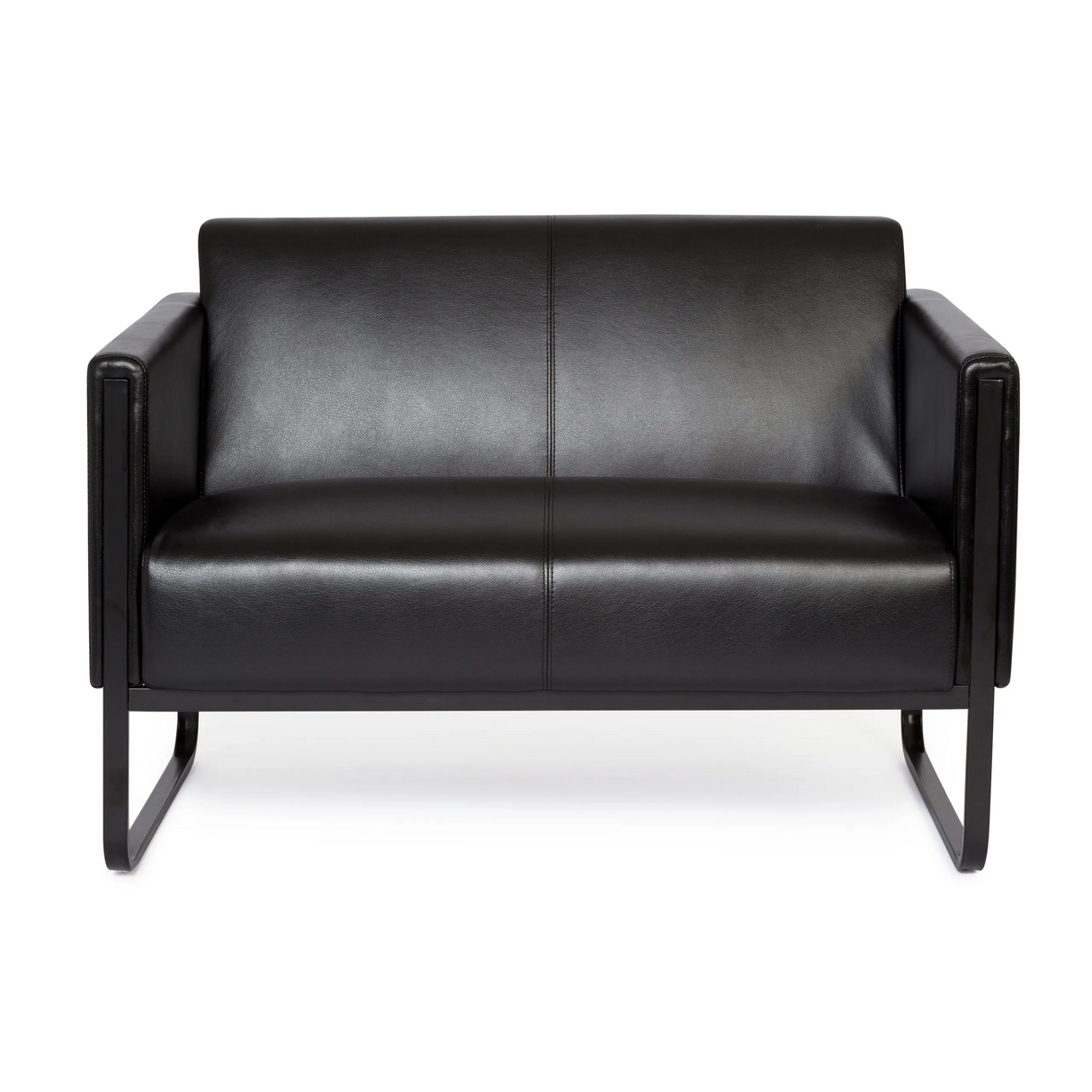 Zwarte lounge bank BALI BLACK als tweezitter met armleuningen en metalen frame van hjh OFFICE – 360-gradenweergave (vooraanzicht 0°)