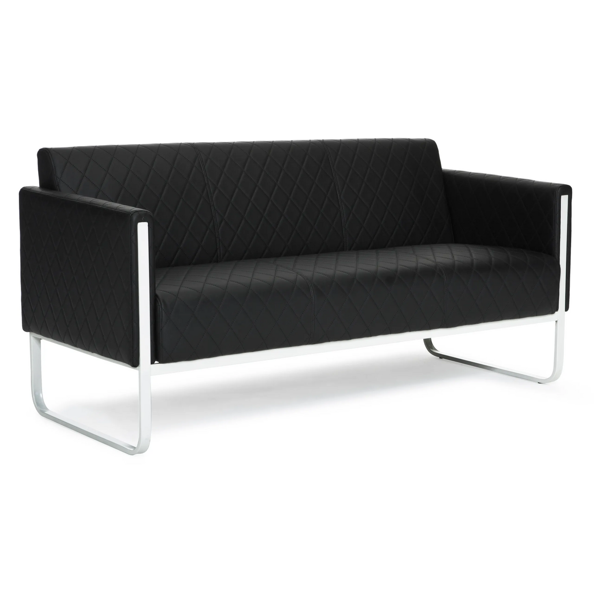 Zwarte lounge bank ARUBA STEP met ruitstiksel en chromen frame van hjh OFFICE – 360-gradenweergave (achteraanzicht 180°)