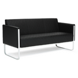 Zwarte lounge bank ARUBA STEP met ruitstiksel en chromen frame van hjh OFFICE – 360-gradenweergave (achteraanzicht 180°)