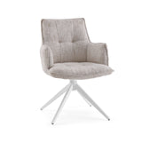 Beige eetkamerstoel Tavaro met bekleding en wit vierpotig onderstel van hjh LIVING – 360-gradenweergave (vooraanzicht 15°)