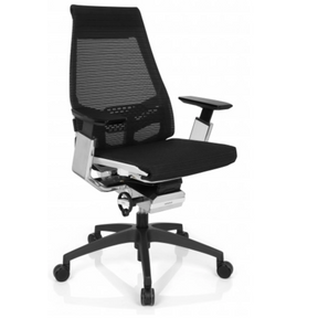 Professionele bureaustoel GENIDIA SMART WHITE CM met zwarte netbekleding en chromen details van hjh OFFICE