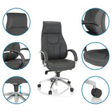 Grijze Professionele directiestoel ELEGANCE I met detailopnamen van de bekleding, armleuningen en gasveer van hjh OFFICE