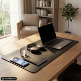 Padflux Power bureau-onderlegger in zwart op een houten tafel van hjh OFFICE (AI-gegenereerde afbeelding)