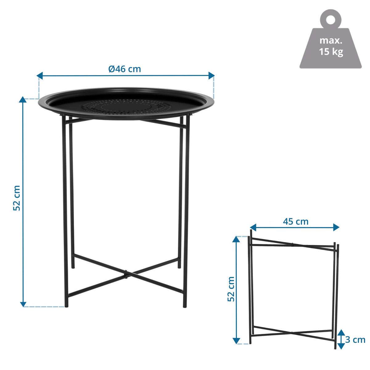 Technische tekening van de Bijzettafel ALLRUND met 46 cm diameter en 52 cm hoogte van hjh LIVING