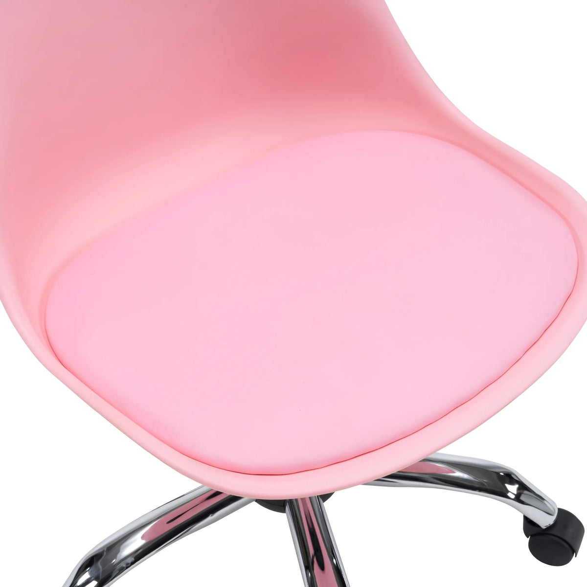 Roze zitting van de FANCY PRO thuisgebruik bureaustoel met een glanzende metalen stervormige voet van hjh OFFICE