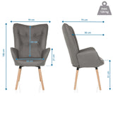 Maattekening van de Gestoffeerde fauteuil HAVENIO I met een totale hoogte van 106 cm en een breedte van 70 cm van hjh LIVING