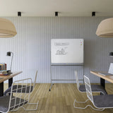 Whiteboard MULTIBOARD I in wit en zilver op een onderstel met wieltjes in een moderne kantoorruimte van hjh OFFICE